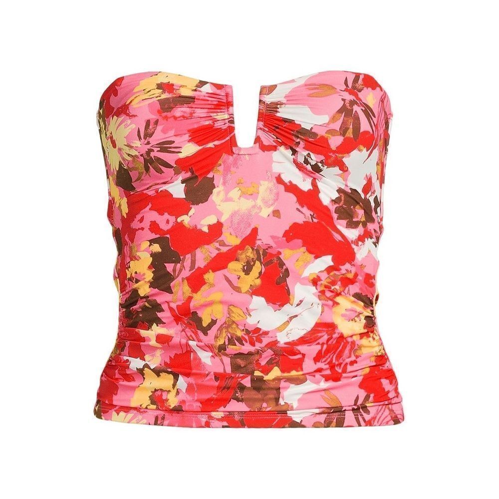 Land's End bandeau tankini top color is orange peach etched leaves size 16 long